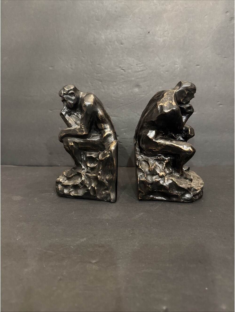 Barnes Noble 1999 The Thinker Rodin Nude Sculpture Bookends Dark Brown Bronze